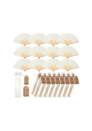 Gateesat 60 Adet Katlanır El Yelpazesi Seti, Ahşap Kağıt Düğün Hediyesi, Parti Süsü