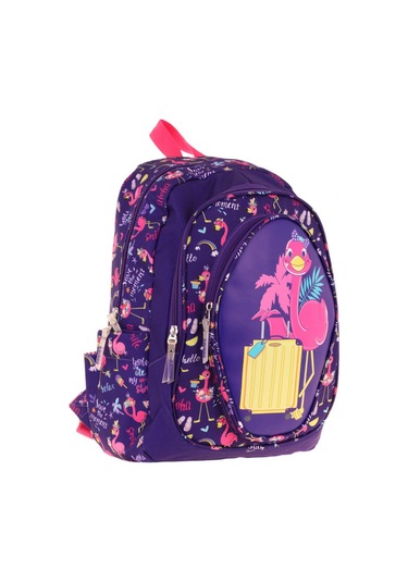 Kaukko Kids Üç Gözlü Kız Çocuk Okul Sırt Çantası Flamingo Detaylı - L5223 Mor - Pembe