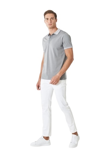 Ac&Co / Altınyıldız Classics Düğmeli Polo Yaka Cepsiz Slim Fit Erkek Tişört Gri