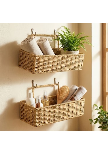 Büro Ev Ofis Düzeni İçin 2parça Hasır Stil Rattan Plastik Dörtgen Organizer Ünite Duvar Askısı Diğer