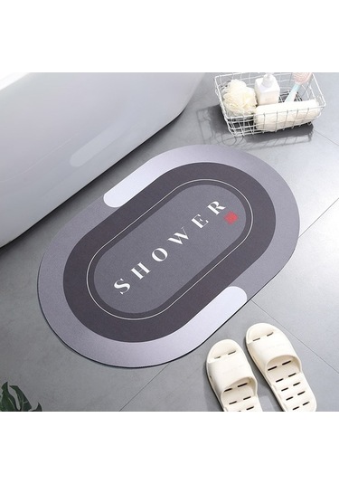 Fortunelane 40x60cm Kahverengi Oval Diyetom Toprak Banyo Paspası - Su Absorban, Kaymaz, Hızlı Kuruyan, Yumuşak Dokulu, Shower Des Kahverengi