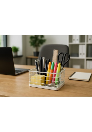 Okyanus Home Dikdörtgen Beyaz Metal Organizer Sepet Mini 13,5x23 Cm Beyaz