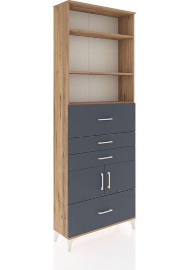 Arges Dolap 4 Raflı 4 Çekmeceli 2 Kapaklı 88x30x243 Çam-antrasit Çam