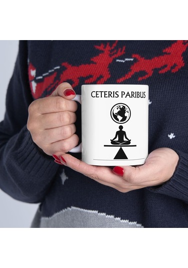Ceteris Paribus Kupa Denge Ve Uyumu Yansıtan Felsefi Ve Ekonomi Temalı Tasarım Hediyesi Beyaz