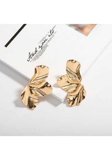 Moveevo Gümüş Kaplama Gül Yaprağı Desenli Asimetrik Akşam Giyimi Küpe, Doğal Aventürin Taşı, Kadınlar İçin Modern Takı, 50x25 Mm, 18g Gold