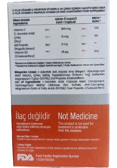 C Plus 60 Kapsül C Vitamini D Vitamini Propolis Ve Çinko İçeren, Pharmateks