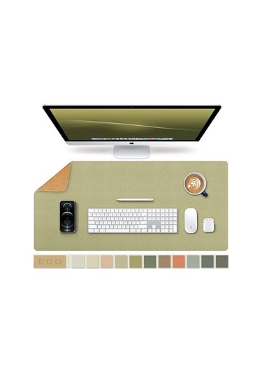 Büyük Doğal Mantar Ve Deri Su Geçirmez Klavye Matı, Ofis/ev/oyun/dekoratif Masa Altlığı Açık Yeşil, 23,6 X 11,8 İnç