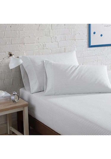 120 Cm X 200 Cm White Striped Kumaş Lastikli Fitted Çarşaf Takımı