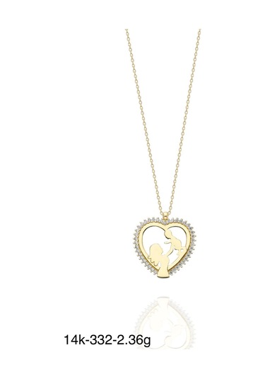 Yenidoğan Anne Bebek Kalp İçinde Çok Şık 14 Ayar Altın Kolye