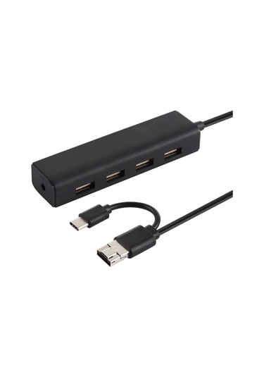 3'ü 1 Usb-c / Typ-c + Mıcro Usb + 4 X Usb 2.0 Bağlantı Noktası Hub Dönüştürücü, Kablo Uzunluğu: 12cm Siyah