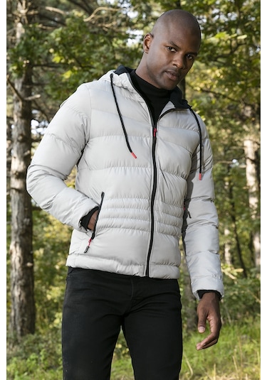 Buratti Kapüşonlu Cepli Slim Fit Şişme Erkek Mont 6490001 Taş