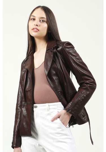 Dericlub Santa/65 Jumbo Model Gerçek Deri Kadın Mont Kahve