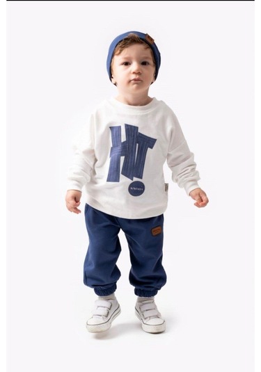 Hi Baskılı Bereli Armalı Oversize Erkek Bebek Takım Lacivert