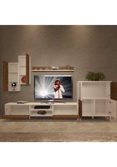 Decoraktiv Eko 6 Mdf Dvd Krom Ayaklı Tv Ünitesi Tv Sehpası Beyaz - Ceviz
