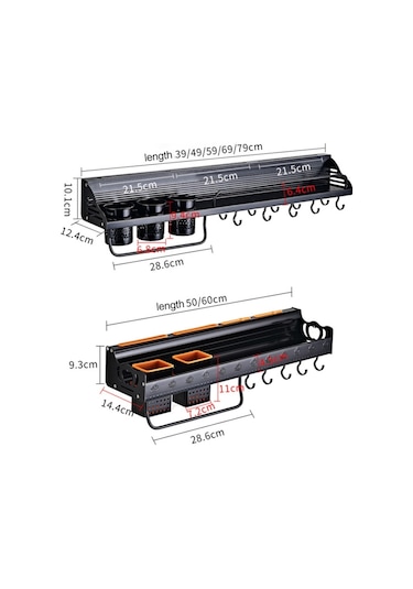 Mutfak Çok Fonksiyonlu Kullanışlı Duvara Monte Saklama Rafı Siyah