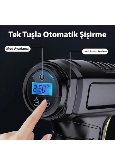 Supermarket1 120w Kablosuz Mini Hava Pompası, Basınç Ve Akü Durumunu Göster