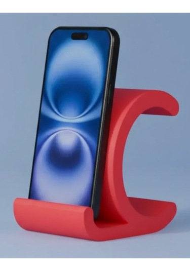 Dekoratif C Harfi Tasarımlı Masaüstü Akıllı Telefon Standı Ve Tutucu Kırmızı