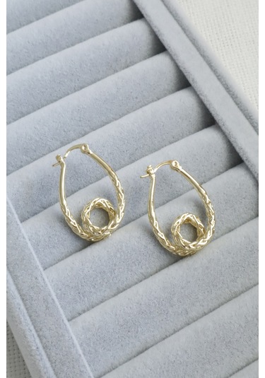 Kadın Küpe Kararmaz 14k Renk Vip Seri Damla Döngülü Model 3cm Küpe Altın