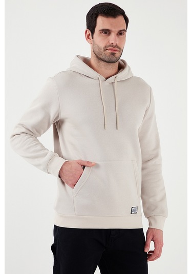 Buratti Regular Fit Kapüşonlu Kanguru Cepli Içi Tüylü Yumuşak Şardonlu Erkek Sweat 5905281 Krem