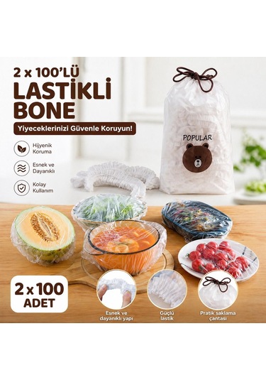 Hijyenik Gıda Koruyucu Bone 2 Paket 200 Adet Çok Renkli