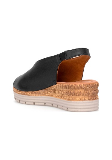 Elit Zeyn8094 Kadın Hakiki Deri Ortopedik Dolgu Topuk Sandalet Siyah Siyah