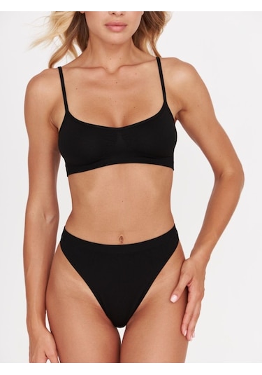 Mistirik Pisun Model Ince Askılı Pedli Spor Büstiyer Siyah Renk Siyah