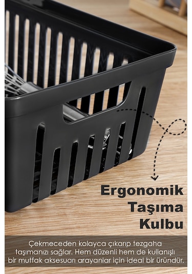 10 Parça Modüler Çekmece İçi Organizer Set - Banyo Mutfak Makyaj Aksesuar Ofis Düzenleyici Siyah