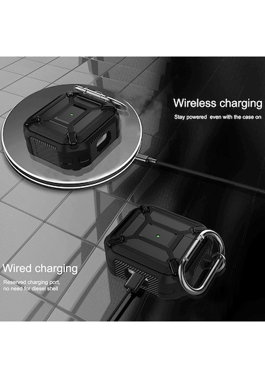 Airpods Uyumlu 3 İçin King Kong Armor Tpu + Pc Kulaklık Koruyucu Kılıf Siyah