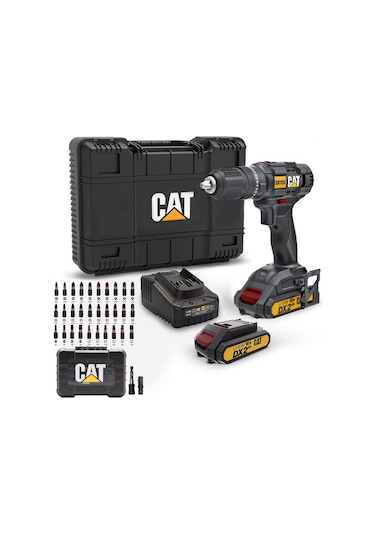 Cat DX155.1 Set 18 Volt/2.0Ah Li-ion Çift Akülü Profesyonel Şarjlı Darbeli Matkap + Da01901 32 Parça Vidalama Uç Seti