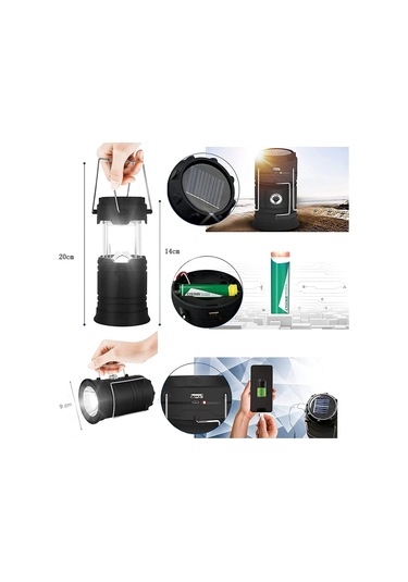 Yifomall Siyah Alüminyum Kamp Lambası - 2000lm Parlaklık, 50m Aydınlatma, 1200mah Pil Çok Renkli