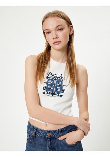 Koton Baskılı Atlet Bisiklet Yaka Pamuklu Ekru 4sal30004ık Ekru