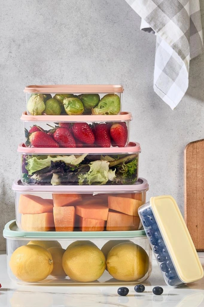 6 Lı İç İçe Geçen Kapaklı Saklama Kabı Seti, Buzdolabı Piknik Ofis Pratik Saklama Kutusu 6 Lı Set Şeffaf