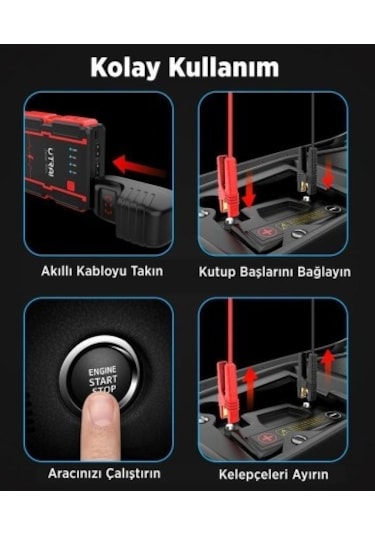 Utrai Jstar Mini 13000 mAh 1000A Jump Starter Taşınabilir Akü Takviye Cihazı + Powerbank + Led Lamba