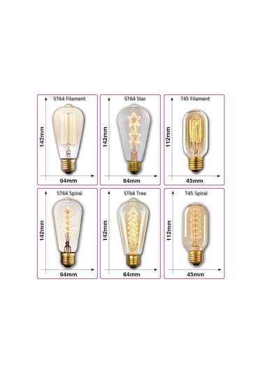 Retro Edison Ampul E27 110 V 40 W T10 T45 A19 St64 G80 G95 G125 Ampul Vintage Edison Ampul Akkor Lamba Filament Ampul Ev Dekor G125 Spiral