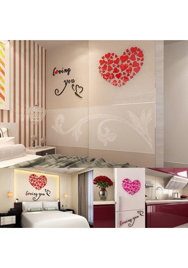 Pembe Romantik Aşk 3d Kalp Seni Seviyorum Duvar Sticker Dekor Dıy Çıkartması Ev Ofis Hediye Pembe