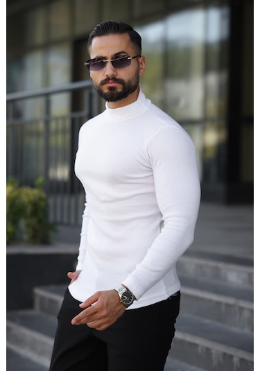 3'lü Paket Yarım Boğazlı Erkek Kazak Beyaz - Siyah