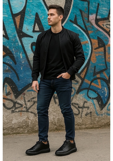 Mela Erkek Hakiki Deri 7 Cm Boy Uzatan Siyah Spor Ayakkabı Siyah