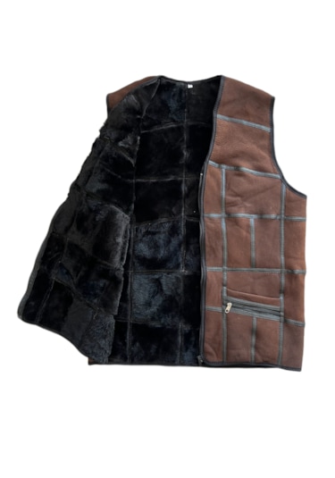 Koyukahve Patchwork İçi Kürk-dışı Süet Deri Biye Detaylı Yelek