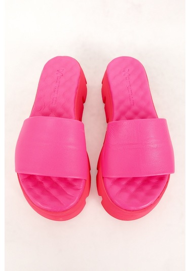 Dericlub 7657 Gerçek Deri Kalın Taban Terlik Fuşya