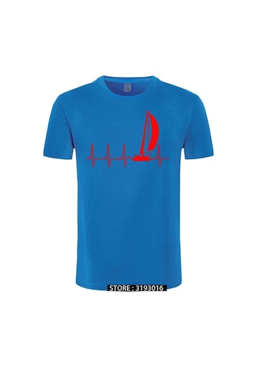 Cınessd Yelken Kalp Atışı Grafikli Yazlık %100 Pamuk Erkek Tshirtlacivert Lacivert