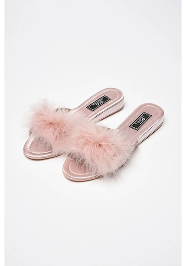 Gc Topuksuz Tüylü Gelin Çeyiz Terliği 180 - Pudra