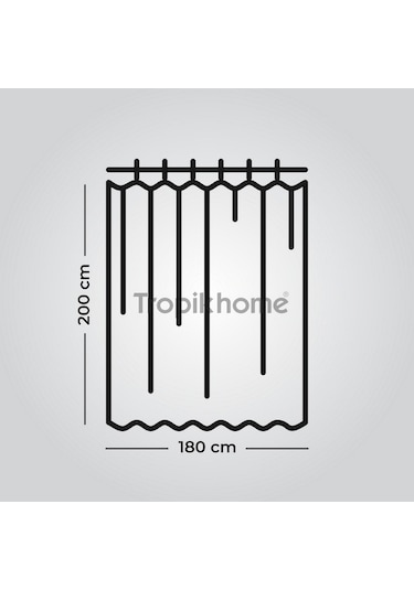 Siyah Çizgili Banyo Perdesi, 180x200cm Tek Kanat Duş Perdesi Beyaz - Siyah