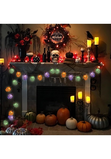 Cadılar Bayramı Kafatası Işıkları, 8,5 Ft 10 Led Çok Renkli Hayalet Kafa Işıkları Su Geçirmez, Cadılar Bayramı Dekorasyon İskelet Işıkları Dış Mekan Kullanımı İçin Çok Renkli