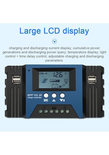 Mufunye Mppt Güneş Kontrol Cihazı 12/24v Otomatik Odaklama Maksimum Akım Şarj Kontrol Cihazı 4 Yönlü Usb Çıkışını Destekler 100a