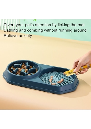 Dm Cbtx Kemik Slow Food Yalama Kasesi - Pet Diyet Çift Kase Köpek Kedi Maması Mavi