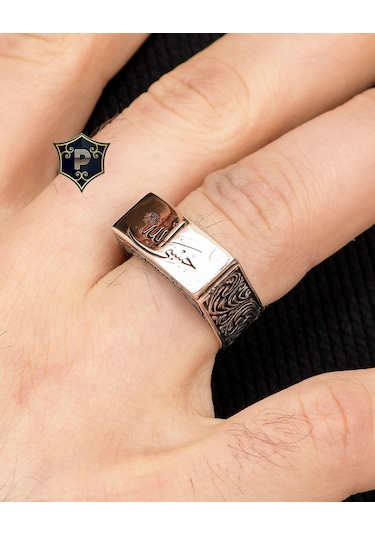 Gümüş Erkek Yüzüğü Hasbiyallah Yazılı Allah Bana Yeter 925 Ayar