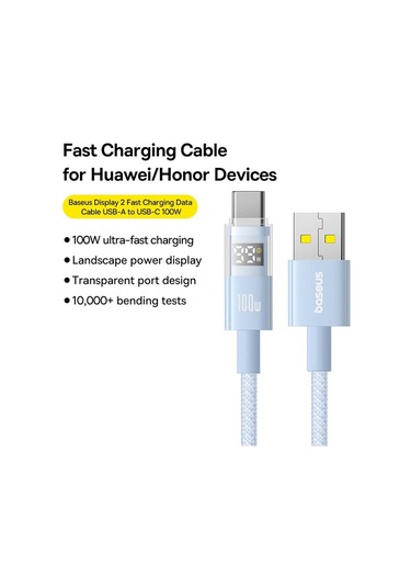 Baseus Display Cbtx00w Usb-a - Type-c Hızlı Şarj Kablosu, Uzunluk:2m Cbtx