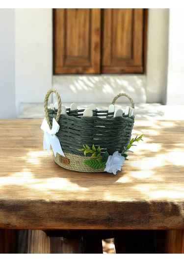 Hasır Sepet Seti Organizer Makyaj Takı Kutusu Komidin Banyo Çok Amaçlı Sepet Haki