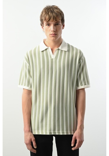 Yeşil Çizgili Polo Yaka Tshirt Yeşil