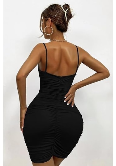 Siyah Askılı Mini Elbise-siyah